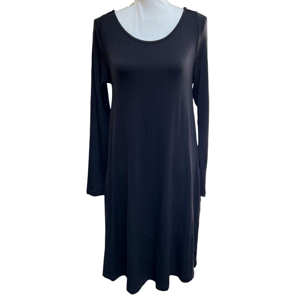 Classic Black Long-Sleeve Midi Dress